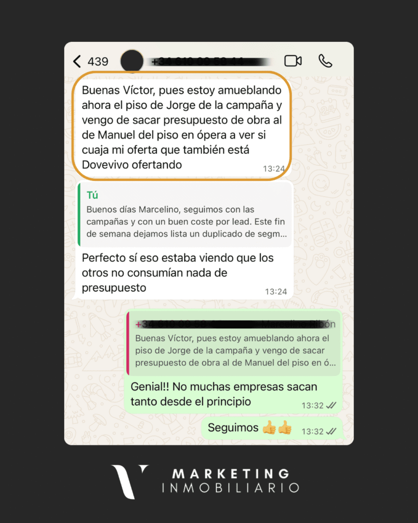 Testimonio captación de propietarios de cliente VCF Marketing Inmo. Reseña de agencia de rent to rent en Madrid: captación de más propietarios recibiendo contactos cualificados de propietarios de VCF MARKETING INMO.