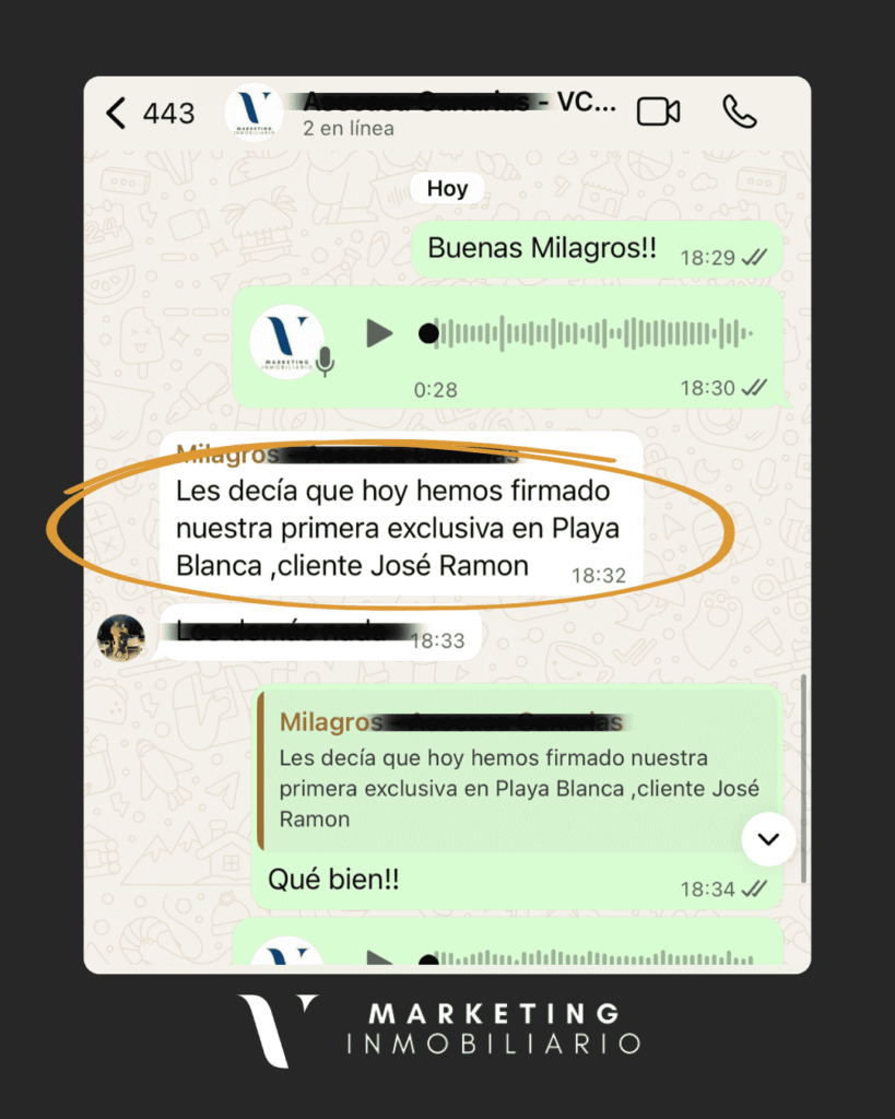 Testimonio captación de propietarios de cliente VCF Marketing Inmo. Testimonio de primera captación en exclusiva de propietarios para Milagros en Lanzarote gracias a VCF Marketing Inmo.
