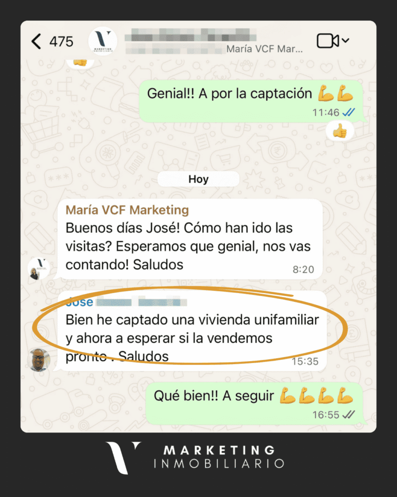 Testimonio captación de propietarios de cliente VCF Marketing Inmo. Testimonio por WhatsApp de José en Tenerife: nuevo propietario captado con los paquetes personalizados de leads de propietarios de VCF MARKETING INMO.