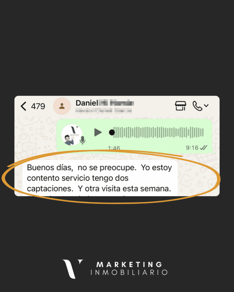 Testimonio captación de propietarios de cliente VCF Marketing Inmo. Reseña de agente inmobiliario Daniel en Gran Canaria: dos captaciones y una visita con VCF MARKETING INMO.