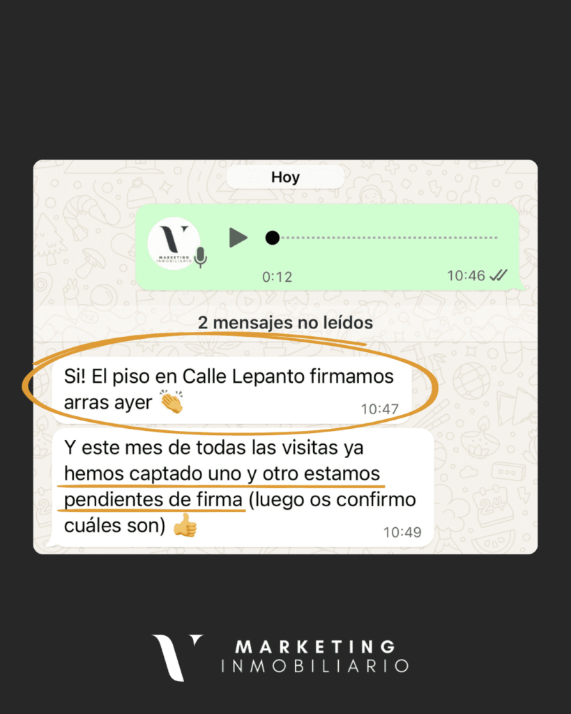 Testimonio captación de propietarios de cliente VCF Marketing Inmo. Reseña de agente inmobiliario en Barcelona: captación más propietarios recibiendo contactos de propietarios de VCF MARKETING INMO.