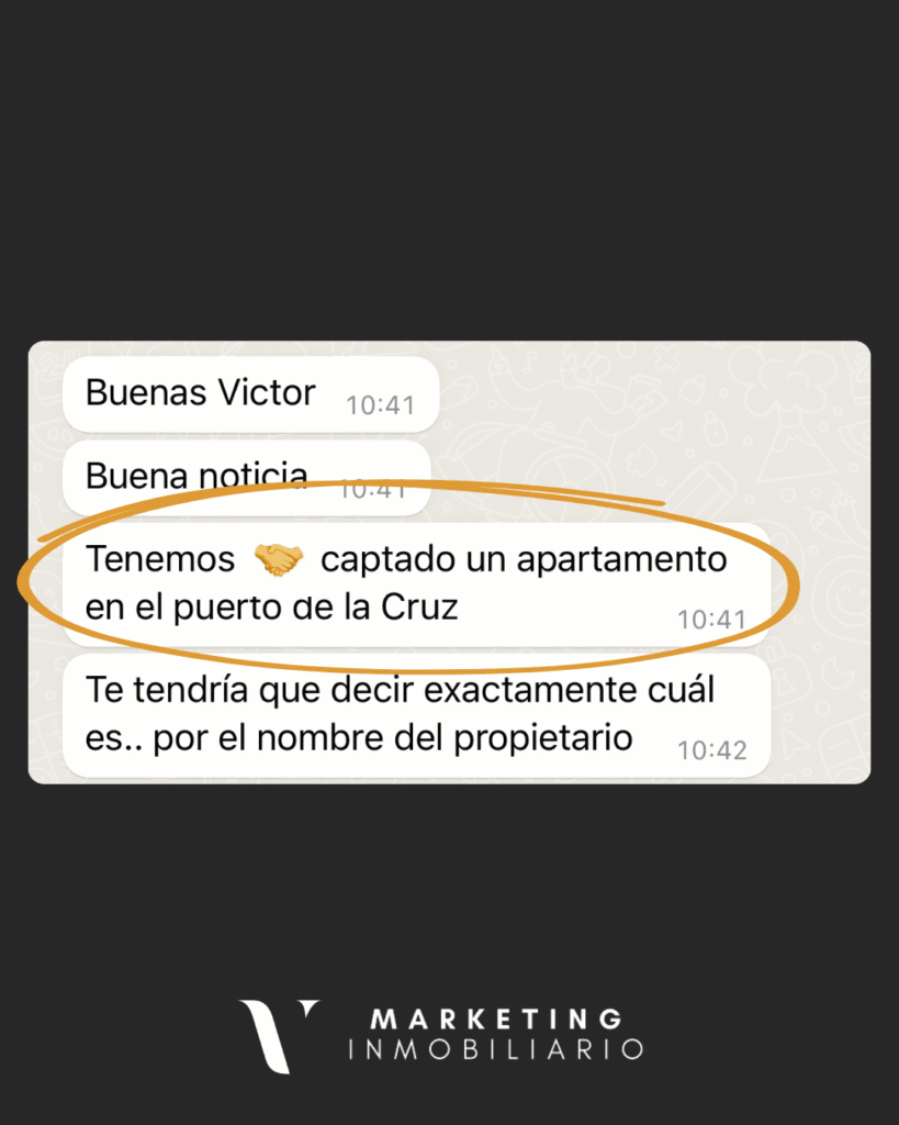 Testimonio captación de propietarios de cliente VCF Marketing Inmo. Testimonio de agente inmobiliario en Tenerife: captación de propietario conseguida con los contactos de propietarios de VCF MARKETING INMO.