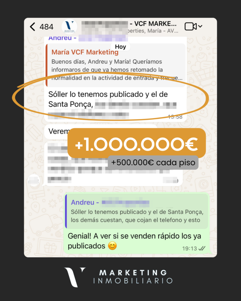 Testimonio captación de propietarios de cliente VCF Marketing Inmo. Testimonio de cliente de VCF Marketing Inmo. en Mallorca, captando propiedades por +1000000€
